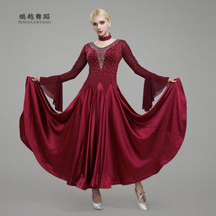 新款摩登舞连衣裙国标舞服装烫钻华尔兹交谊舞大摆演出服比赛裙