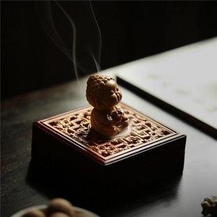 小叶紫檀欢天喜地香盒卧香炉盘香盒檀香盘香炉家用室内熏香炉