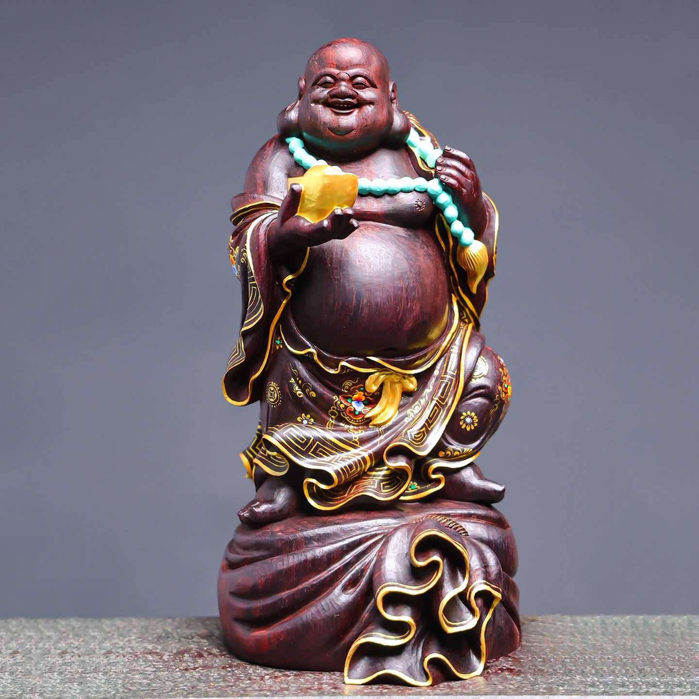 印度老山檀香弥勒佛佛像雕像室内玄关家居文玩摆件收藏品