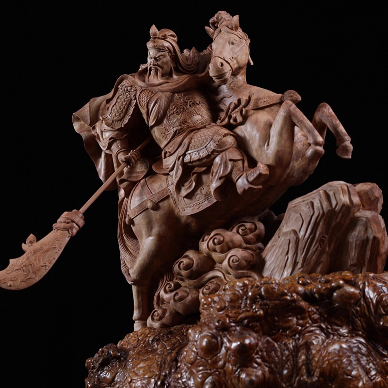 印度老山檀香佛像雕像室内玄关家居文玩摆件收藏品关公战马图