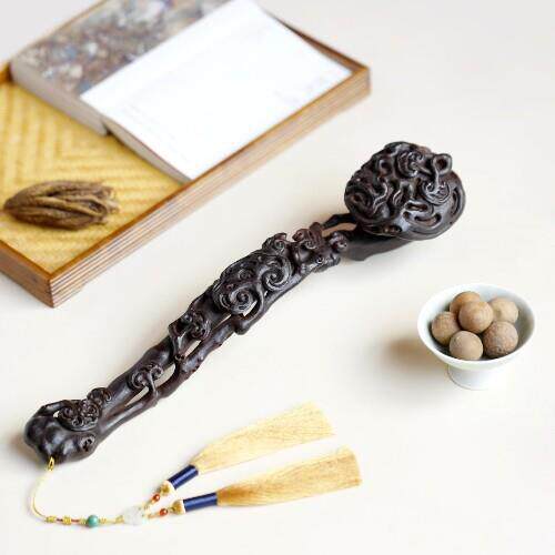 小叶紫檀 | 灵芝如意 摆件家居桌面装饰摆件中式木质台屏工艺品