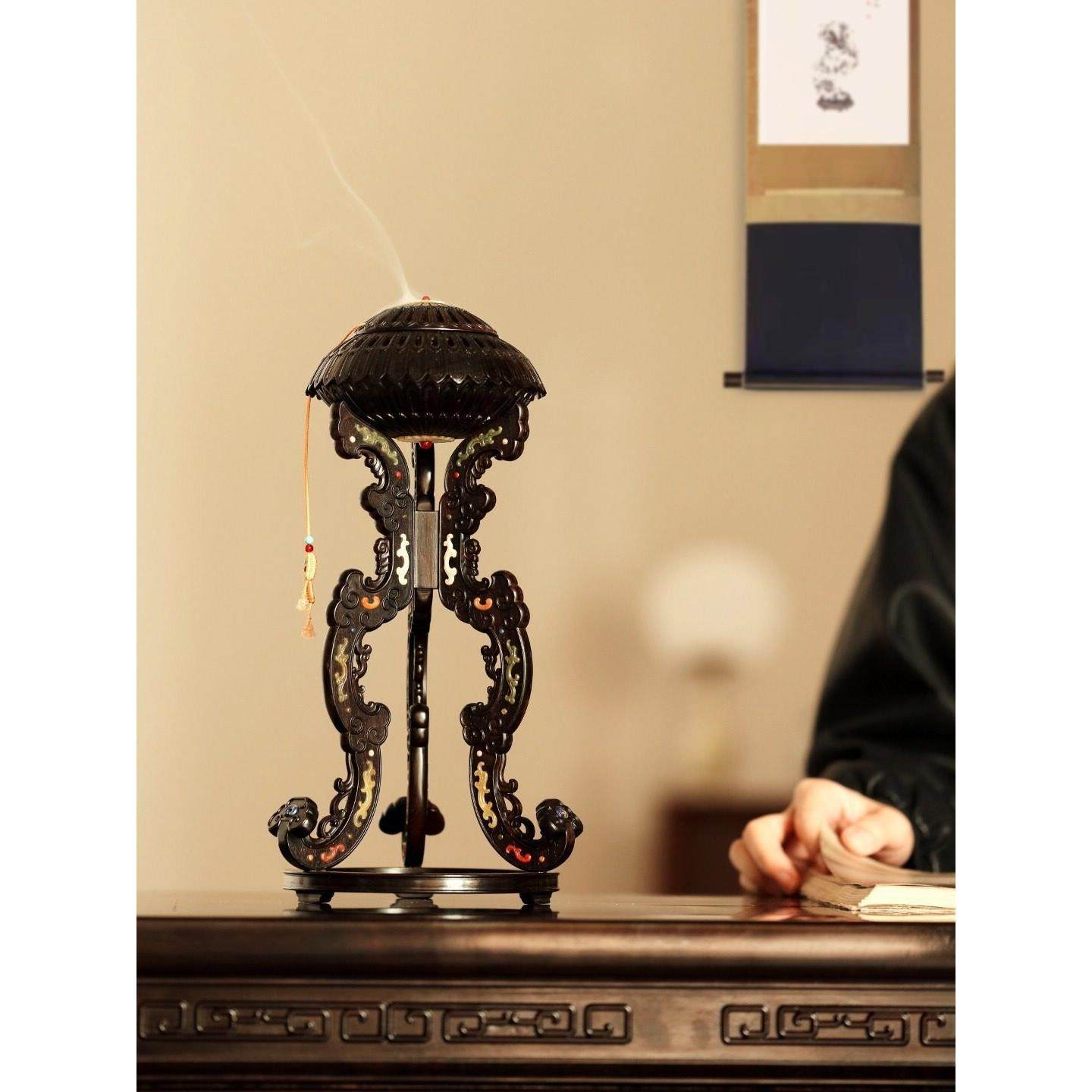 紫光檀x百宝嵌 | 冠架香炉家用创意大号檀香沉香炉室内茶道香,商业/办公家具,眼镜货架,淘宝优惠券,粉丝福利购,淘宝优惠卷