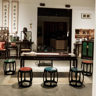 大漆鼓凳红木家具收纳箱室内玄关家居文玩摆件收藏品同心