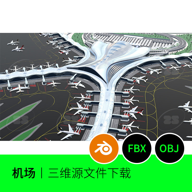 飞机场建筑科技3d模型建模素材blender场景三维obj艺术410