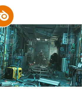 blender赛博朋克走廊通道复古破旧机器人场景模型建模素材3156