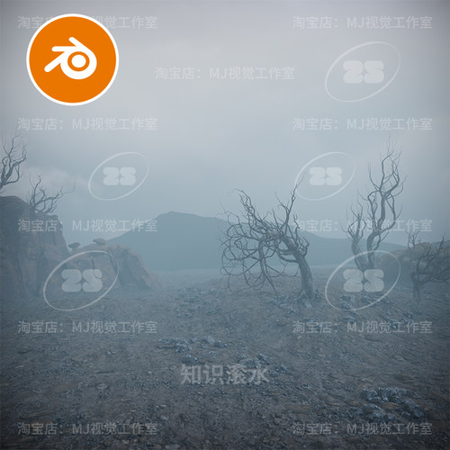 blender荒废荒凉山脉岩石沙漠废墟岩石裸岩场景模型科幻枯树2536