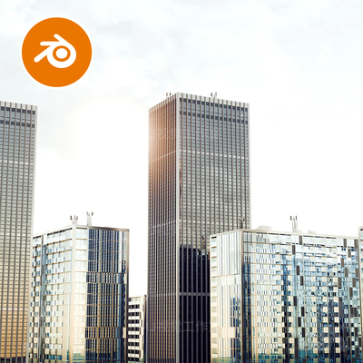 blender城市高楼大厦CBD玻璃幕墙大楼办公室现代模型建模渲染3080