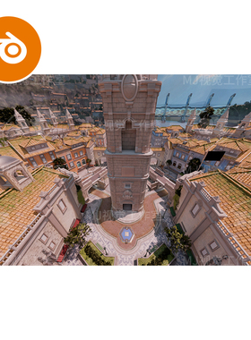 Blender卡通建筑游戏小镇城市复古宫殿城堡城池模型建模街道3307