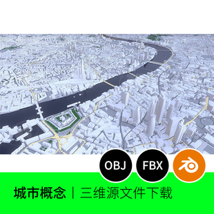 英国伦敦城市鸟瞰图俯视低面建筑蓝图规划3D模型建模OBJ素材646