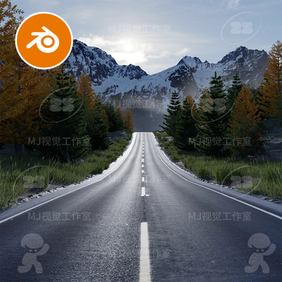 blender公路乡村山路森林雪山欧洲场景模型建模素材渲染3175