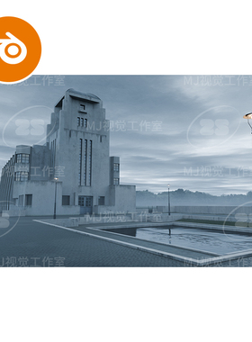 Blender建筑艺术混凝土水泥灰色广场废弃末世场景模型建模3250