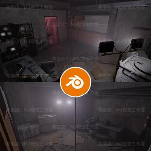 blender昏暗灯光房间破旧黑暗审讯室场景模型建模素材迷雾2122