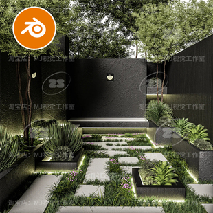 blender户外庭院花园别墅景观小路模型渲染植物花草绿化素材2558