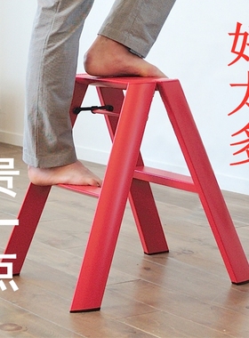 小梯子家庭用折叠梯三步铝合金加厚人字梯乔迁红色爬梯伸缩置物架