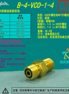 【B-4-VCO-1-4】Swagelok世伟洛克VCO接头1/4in.VCOx1/4 in NPT外