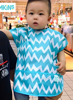 Bumkins宝宝吃饭罩衣围兜 婴儿童短袖防水反穿衣画画围裙夏季薄款