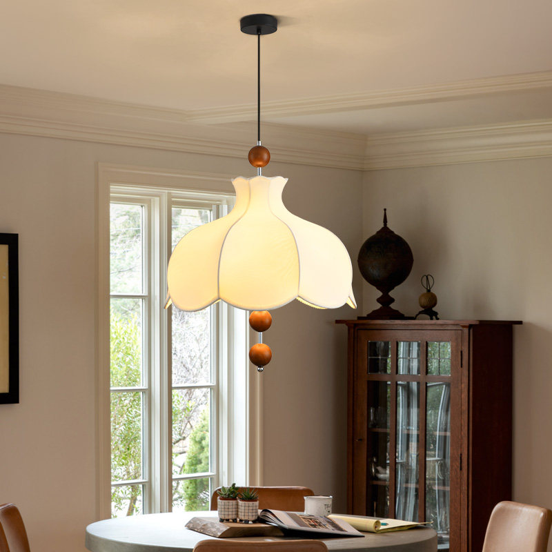 中古风餐厅吊灯日式复古木质布艺卧室房间鱼线型吊灯商用酒店灯具