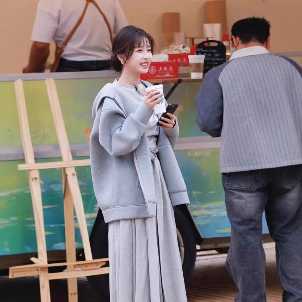 小鹿虞书欣同款灰色即墨卫衣外套加绒加厚2025春秋宽松拉链连帽