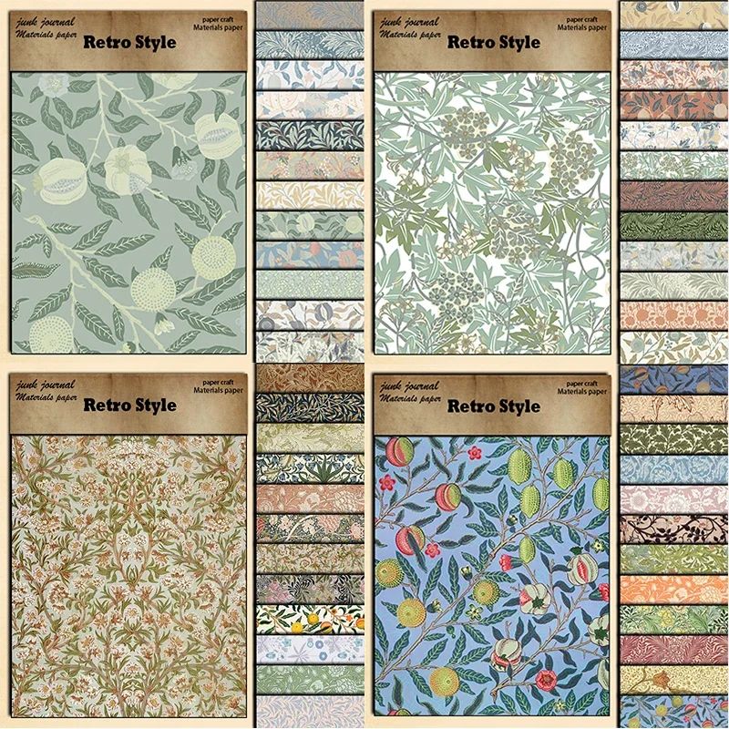 12Pcs Flowers Vintage wrapping Pattern Papers DIY Card Makin-封面