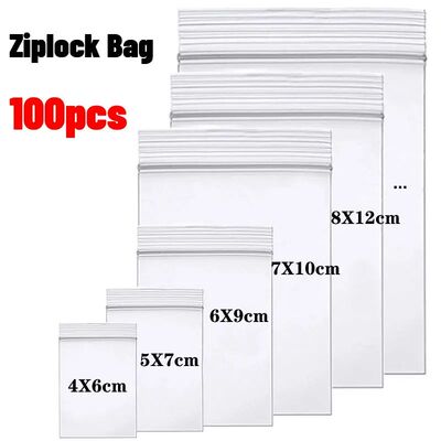 100pcs Thicken Zipper Sealed Bags Clear Plastic Storage Bag