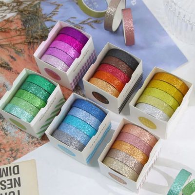 5Rolls Glitter Washi Tape Set Scrapbooking Decorative Adhesi