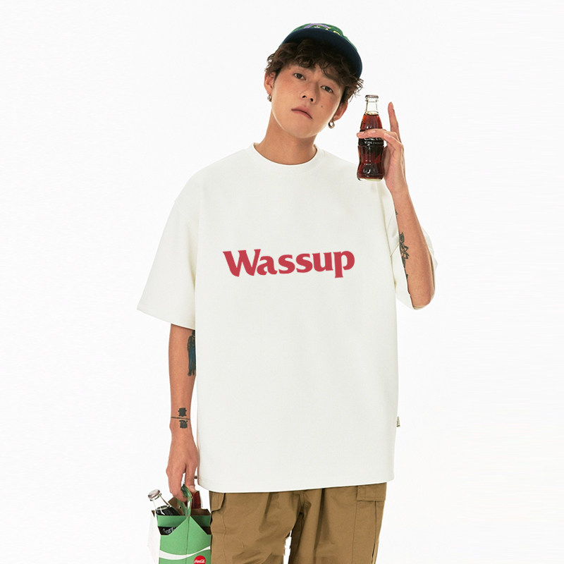 fdr国潮牌wassup字母美式重磅简约ins上衣街头复古潮宽松情侣短袖