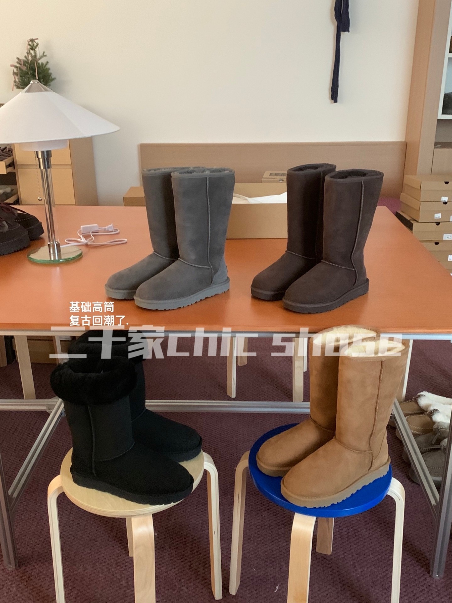 二千家 26s冬新经典羊皮毛一体高筒长靴雪地靴女加绒加厚保暖棉鞋