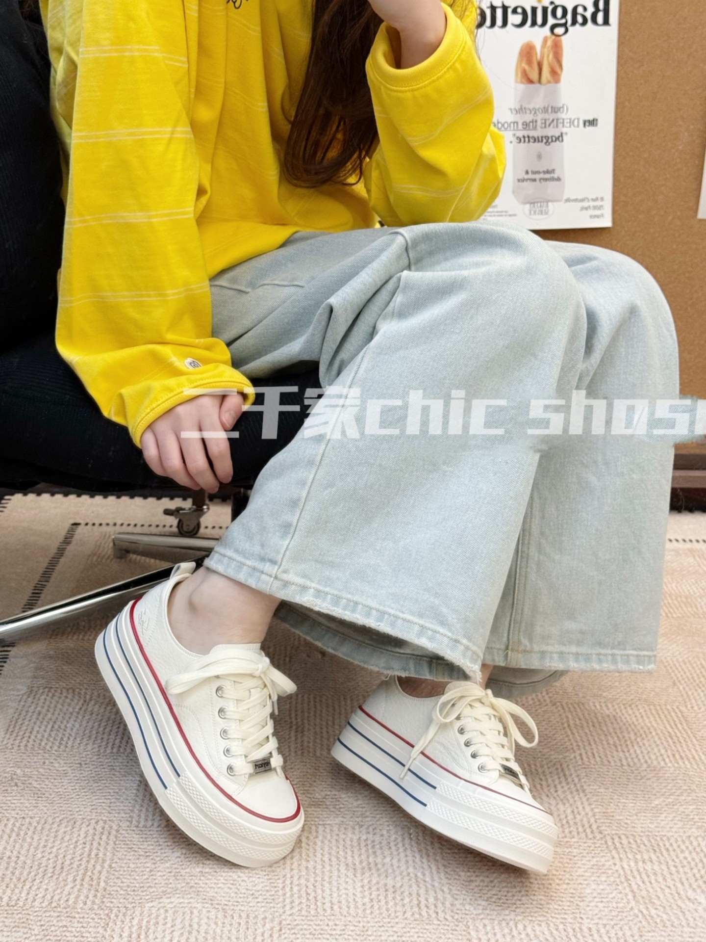 二千家 25s新韩系厚底5cm增高真皮鞋女百搭休闲板鞋小白鞋饼干鞋