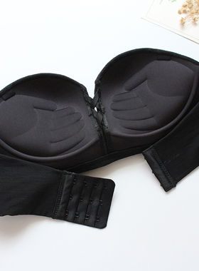 无肩带文胸加厚聚拢半杯隐形女胸贴露肩一字领防滑aa内衣小胸平胸