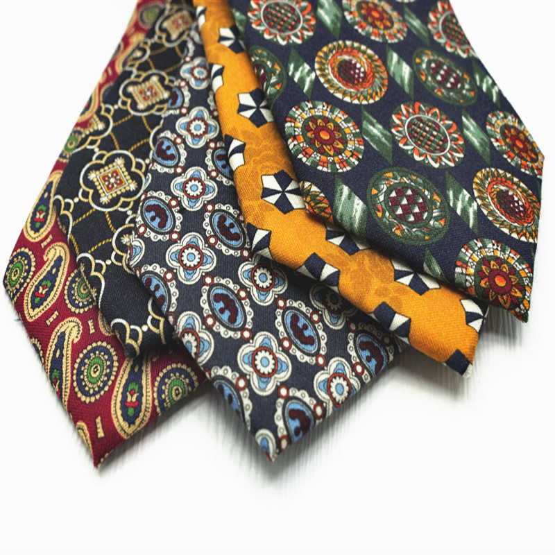 复古重彩花纹羊毛黄色蓝色领带