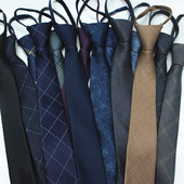 商务易拉得蓝色条纹免打休闲工装 拉链懒人领带男女窄版 6CM正装