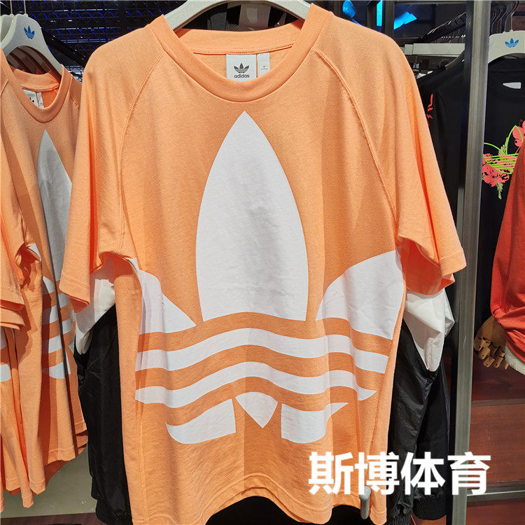 阿迪达斯短袖男女三叶草大LOGO宽松大码T恤 