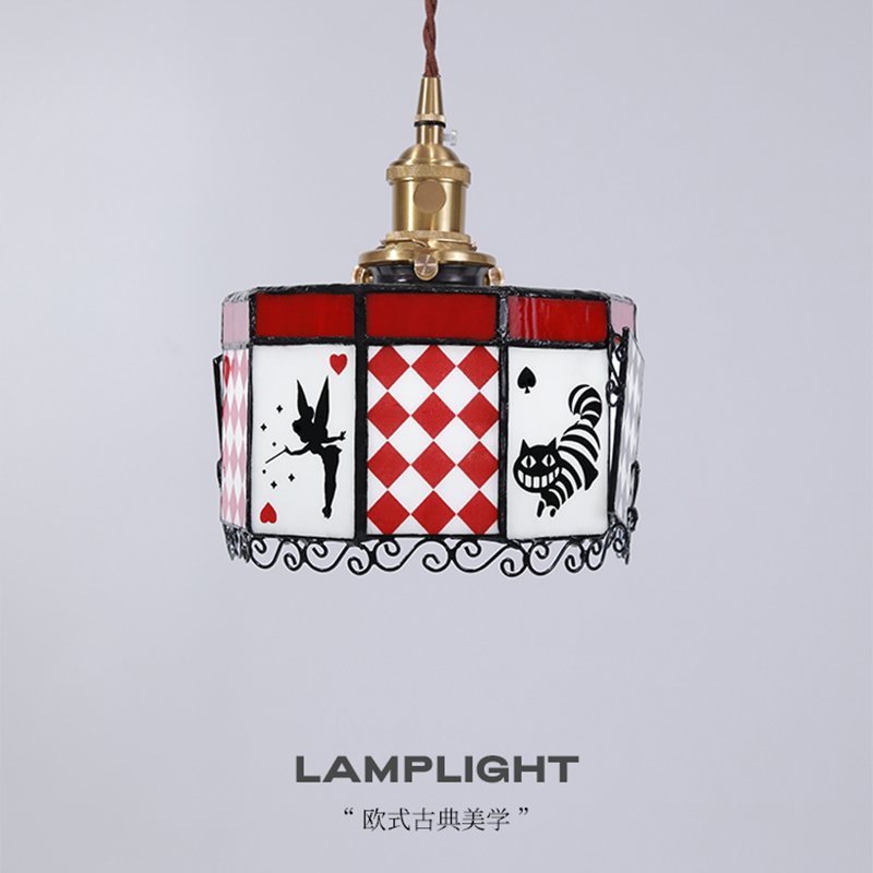 [爱丽丝梦游仙镜] 美式儿童房吊灯复古玻璃可爱卡通卧室床头灯具