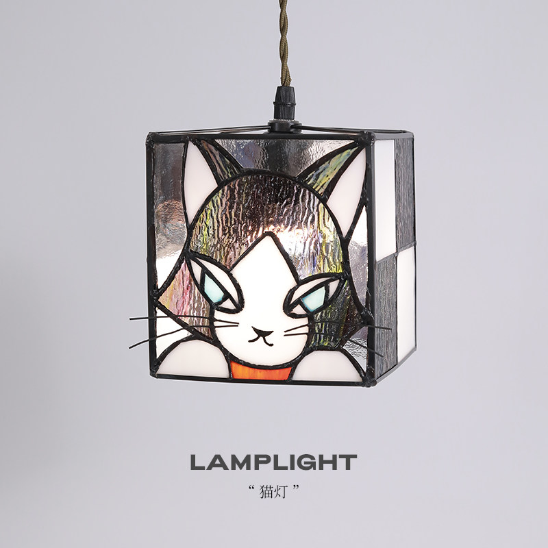 [猫灯]美式可爱卡通儿童吊灯餐厅床头卧室咖啡厅吧台玄关过道玻璃