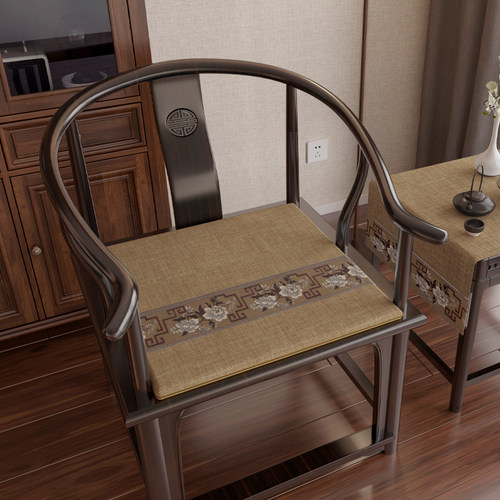 织构中式棉麻布料海绵防滑坐垫