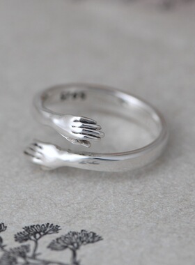 S925银复古做旧开口双手戒指