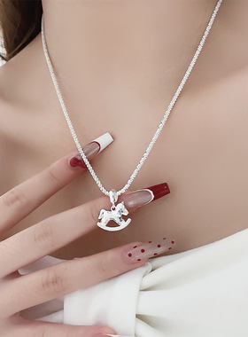 925银木马吊坠轻奢小众锁骨链