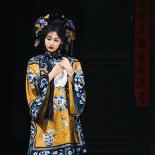 清汉女舞蹈服晚清汉服斜襟旗装格格服新中式国风马面裙戏文说舞蹈