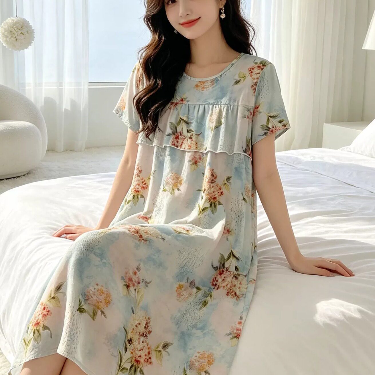 可外穿时尚洋气大码家居服2026新款防凸点棉绸睡裙女夏季款连衣裙图片
