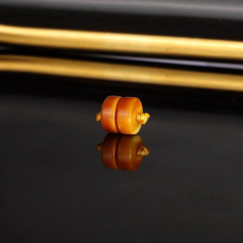 天然老蜡隔珠散珠8.2x3.6mm 3174号 俄料老蜜蜡橘色隔珠配珠
