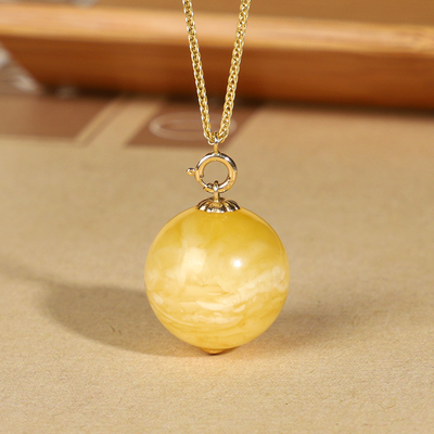 天然俄料蜜蜡吊坠18k金