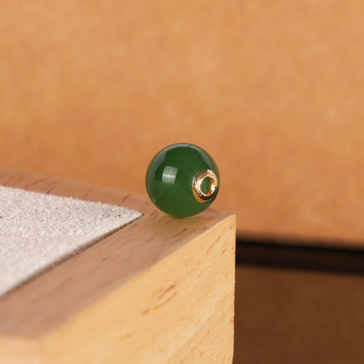 天然俄料碧玉散珠8mm 2140号 镶嵌18k金和田玉配珠 阳绿老坑隔珠