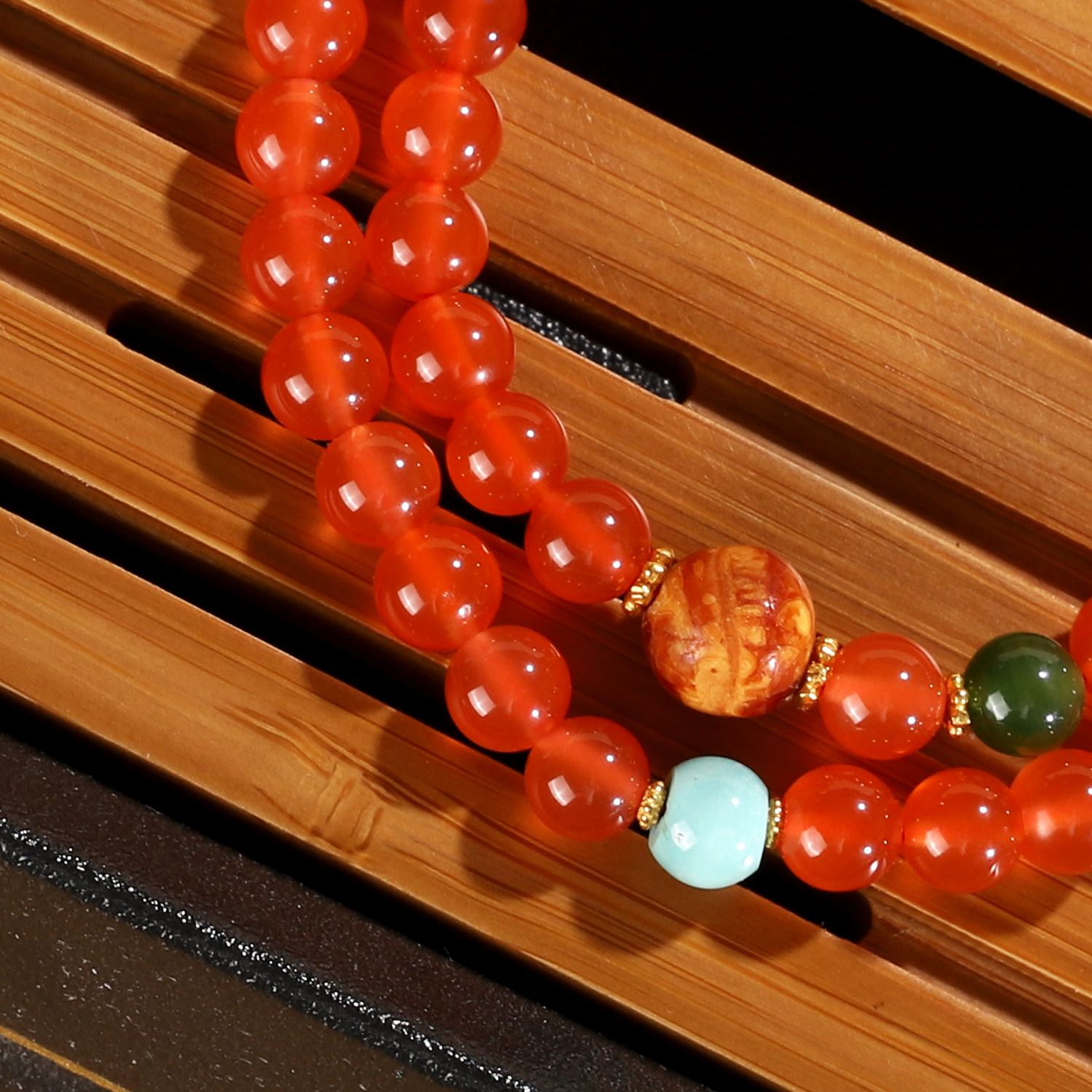 保山冰红南红手串6mm两圈P48