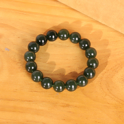 天然和田玉湖水绿手串12mm C89 深色浓绿收藏手链珠串单圈