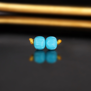 原矿天然绿松石老型珠5.7x5mm一对 1731号 百香籽散珠 一物一图