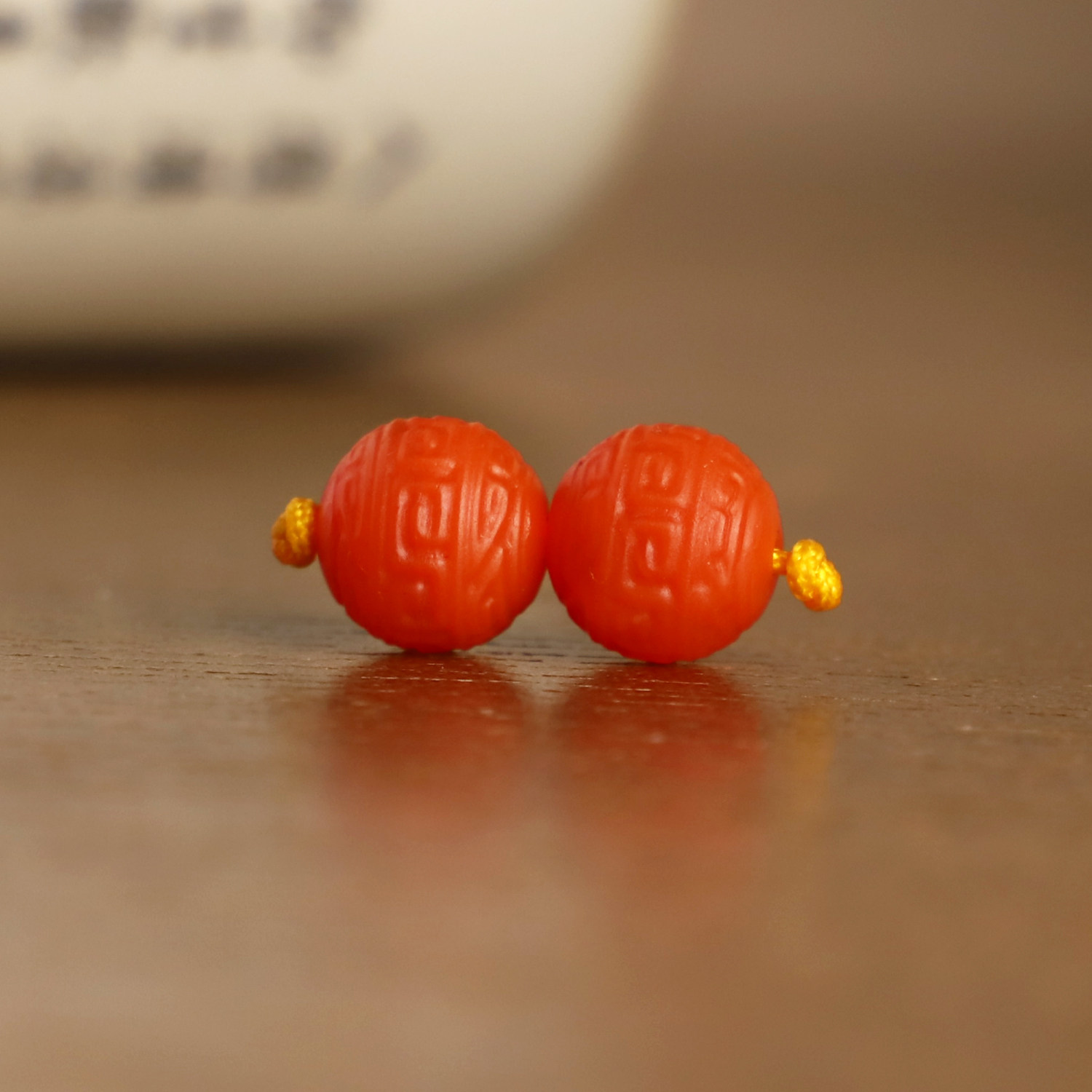 远廷 天然保山南红回纹珠9mm 散珠配饰满肉柿子哑光玛瑙配珠对珠