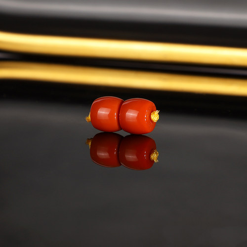 原矿天然瓦西南红直切散珠7.6x6.4mm 2812号 柿子红南红配珠隔珠