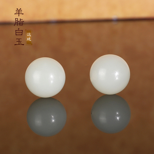毕业级新疆且末和田玉散珠 猪油膏圆珠单珠 配饰羊脂白玉配珠