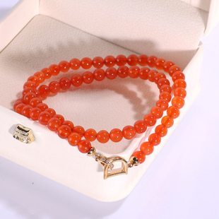 远廷-原矿天然保山南红冰红项链5.5mm 18k金扣头厚金镶嵌锁骨链