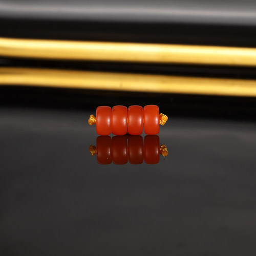 天然保山南红隔珠6.3x3.2mm4颗 2745号 哑光偏红南红散珠隔片配珠